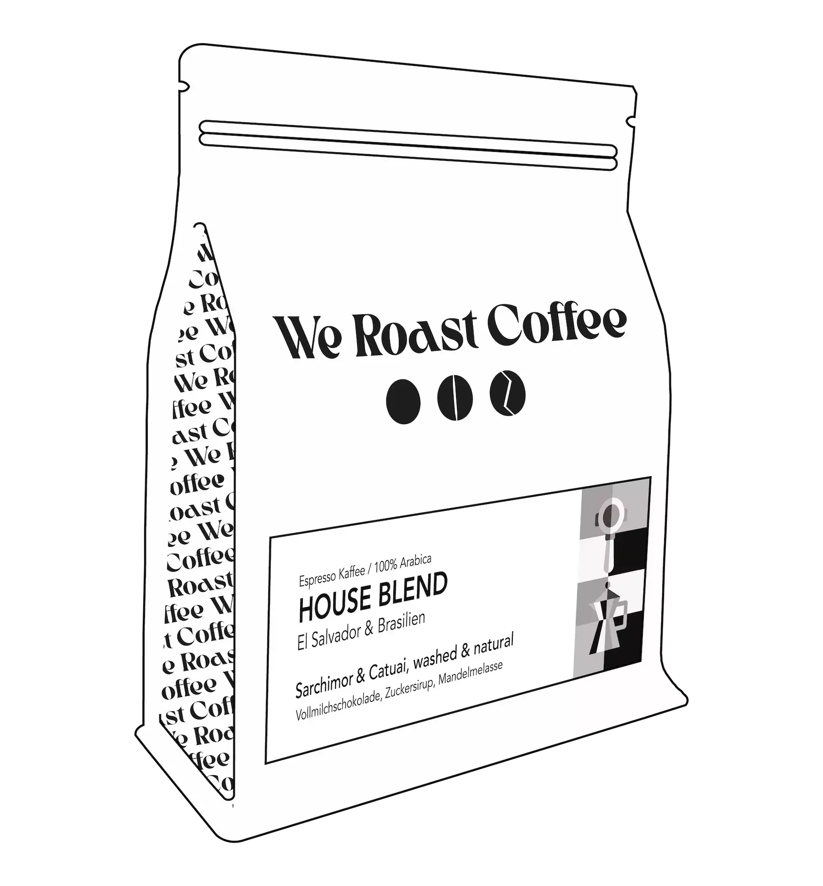 House Blend Espresso We Roast Coffee 250g Hochwertige Kaffee-Mischung aus El Salvador und Brasilien – Ein vollmundiger Genuss mit süßen Aromen Diese exklusive Kaffeemischung vereint die besten Bohnen aus El Salvador (60%) und Brasilien (40%) zu einem ausgewogenen und vollmundigen Geschmackserlebnis. Der Blend zeichnet sich durch einen süßen, vollen Körper, einen geringen Säuregehalt und köstliche Aromen von Schokolade, Mandeln und Melasse aus. Ein wahrer Genuss für alle, die einen sanften und reichhaltigen Kaffee mit komplexen Aromen bevorzugen.